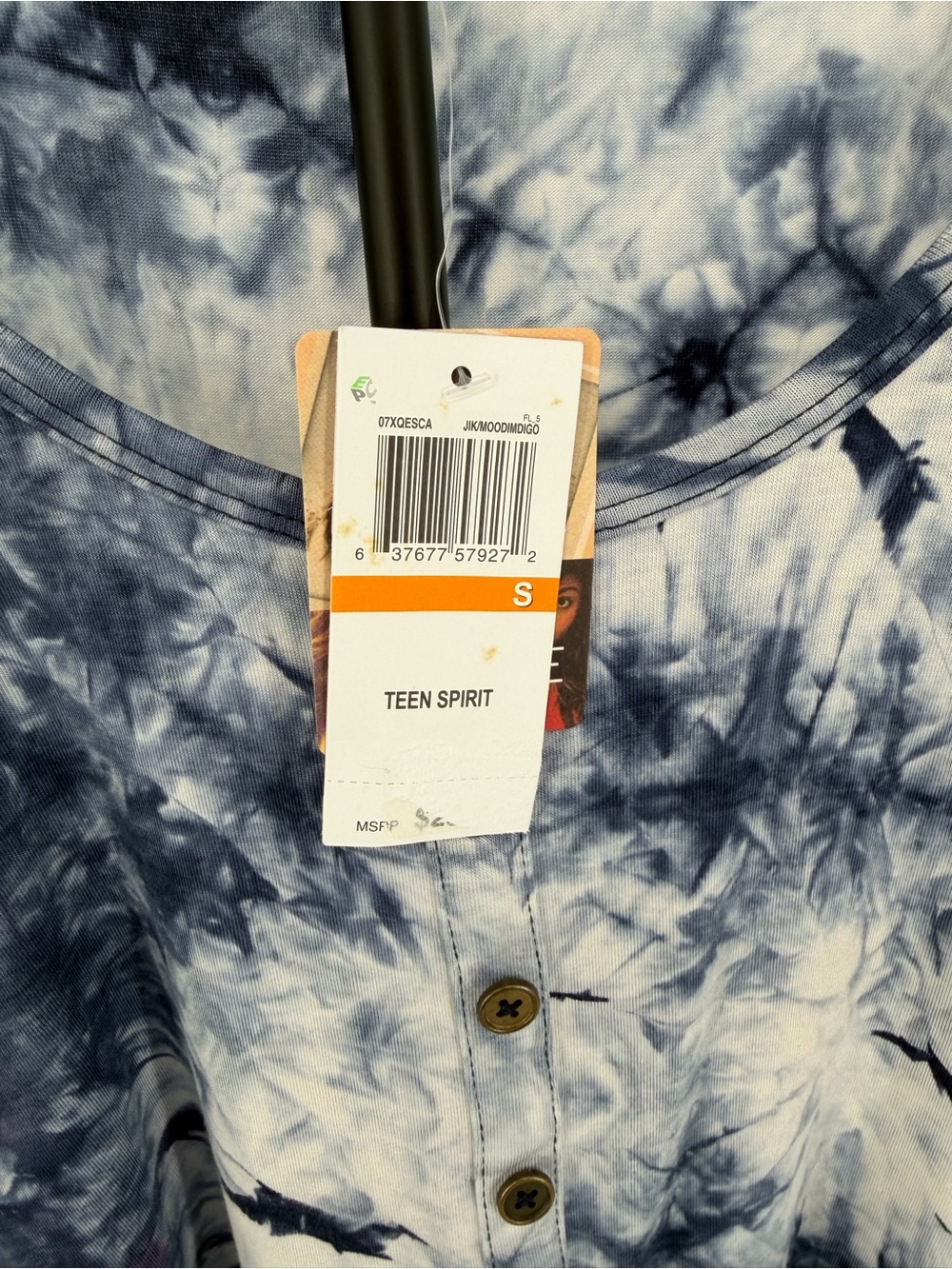 Self Esteem Blue Tie-Dye Button-Front Long Sleeve Top - Picture 5 of 8